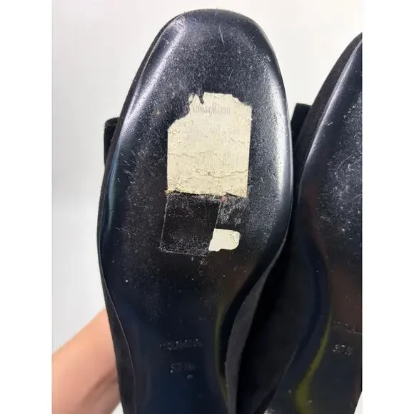 PRADA Black Suede Prada Signature Logo Bow Flat Slipper Shoes Size 37.5 - Picture 8 of 10